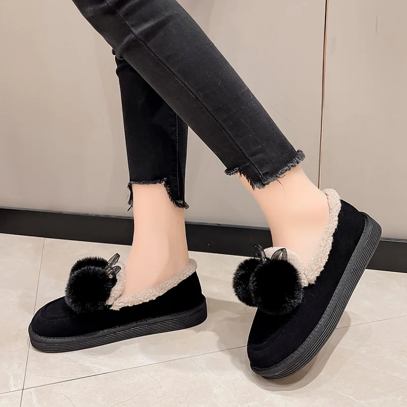 2023 Women Winter Boots Thicken Plush Velvet Ankle Boots Faux Suede Slip-on Comfortable Cotton Shoes for Women Snow Boots Flats
