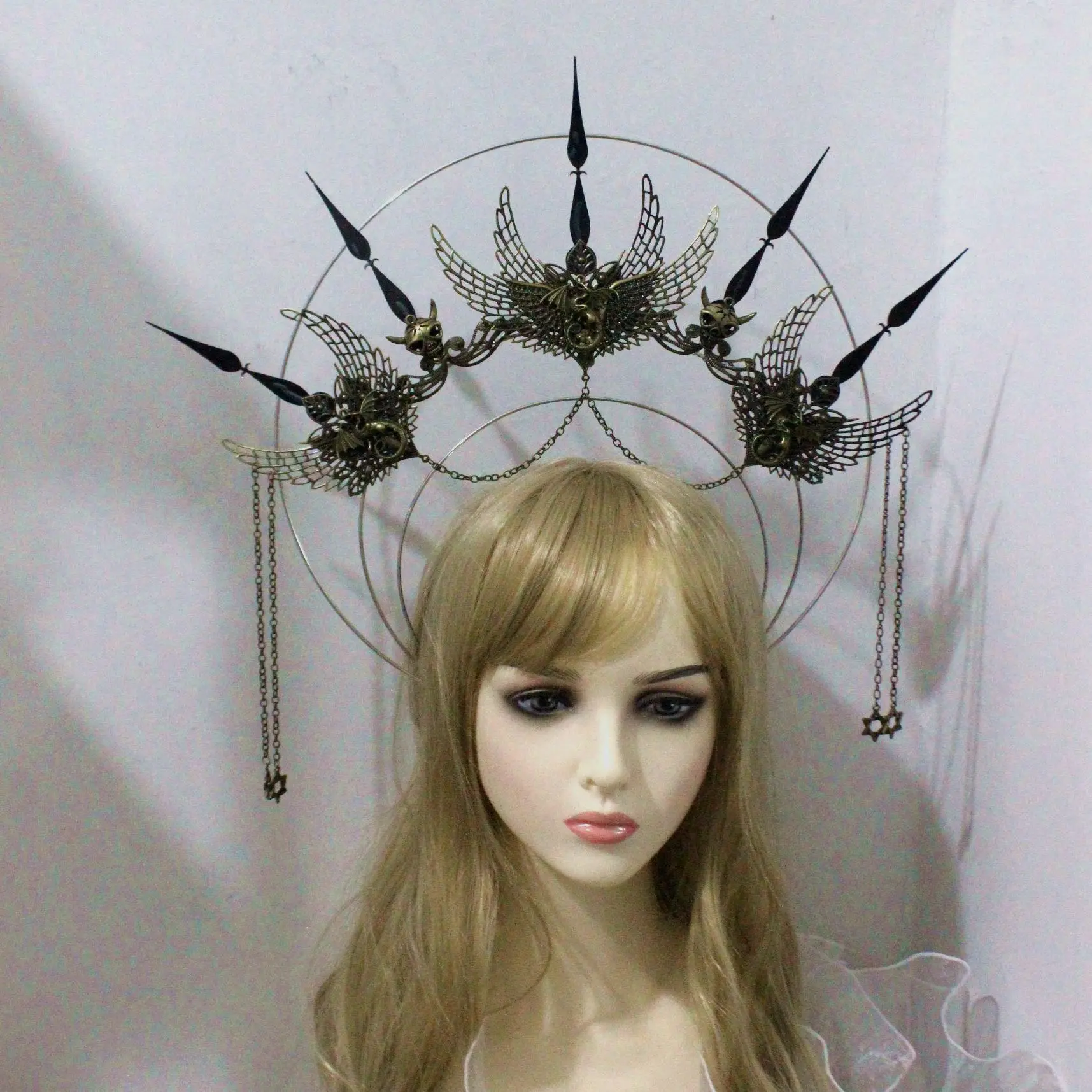 Filigree Wing Skull Flower Angel Gold Halo Punk Style Headpiece Festival Celestial Sunburst Gothic Crown Couronne DIY Material