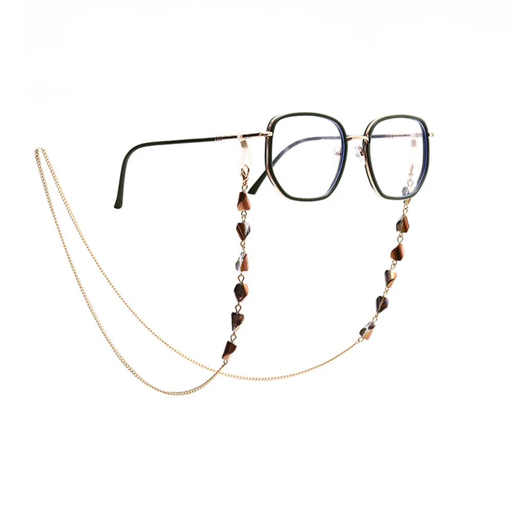 

Length 74cm Multi-color Optional Crystal Beaded Golden Metal Chains Eyeglass Lanyard Sunglasses Anti-drop Decoration Neck Strap