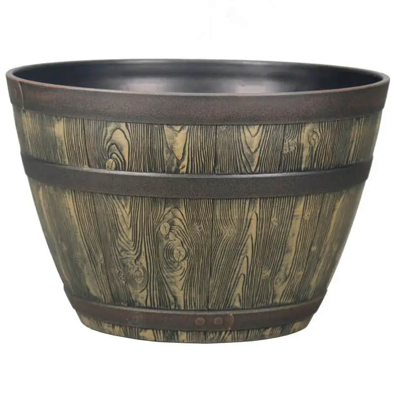 

Gardens 20" x 20" x 13" Round Brown Resin Whiskey Barrel Plant Planter with Weather Resistant