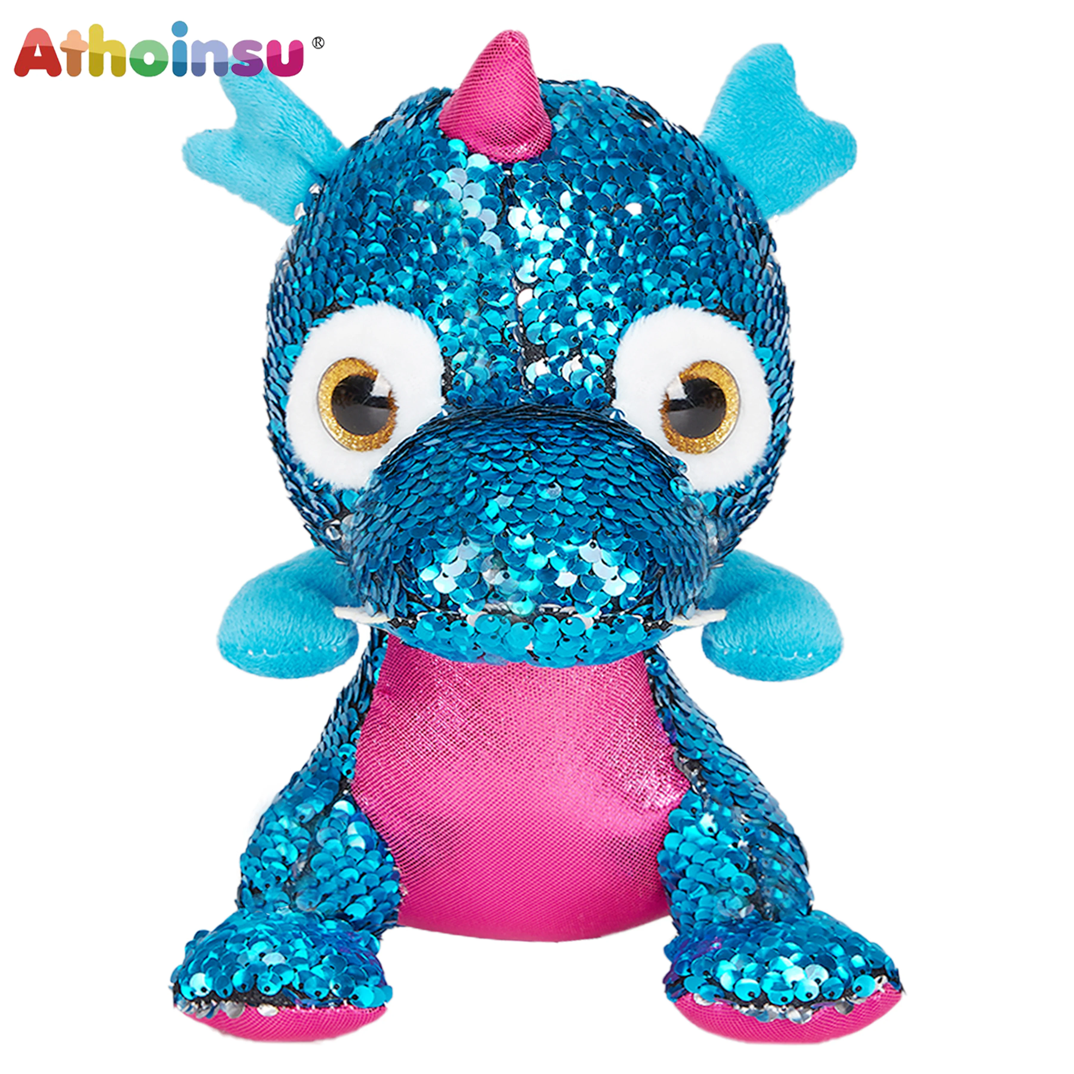 

Athoinsu Sequin Dinosaur Toy Cotton Stuffed Animal Dazzled Shiny Fashion Sequin Throw Pillow Children's Birthday Gift Home Decor