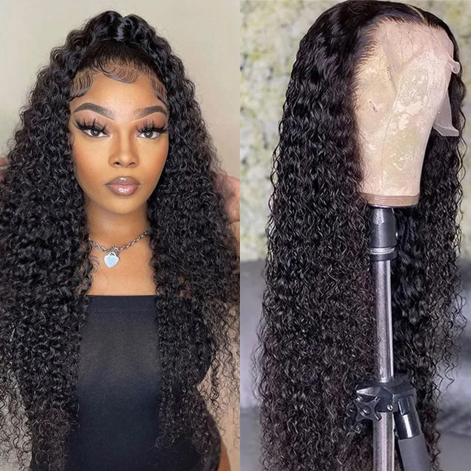 

Парик из человеческих волос с кудрявыми кружевами 4x4, бразильские парики без повреждений с 180% кудрявыми волосами для женщин Cheaper13x4, парики с ...