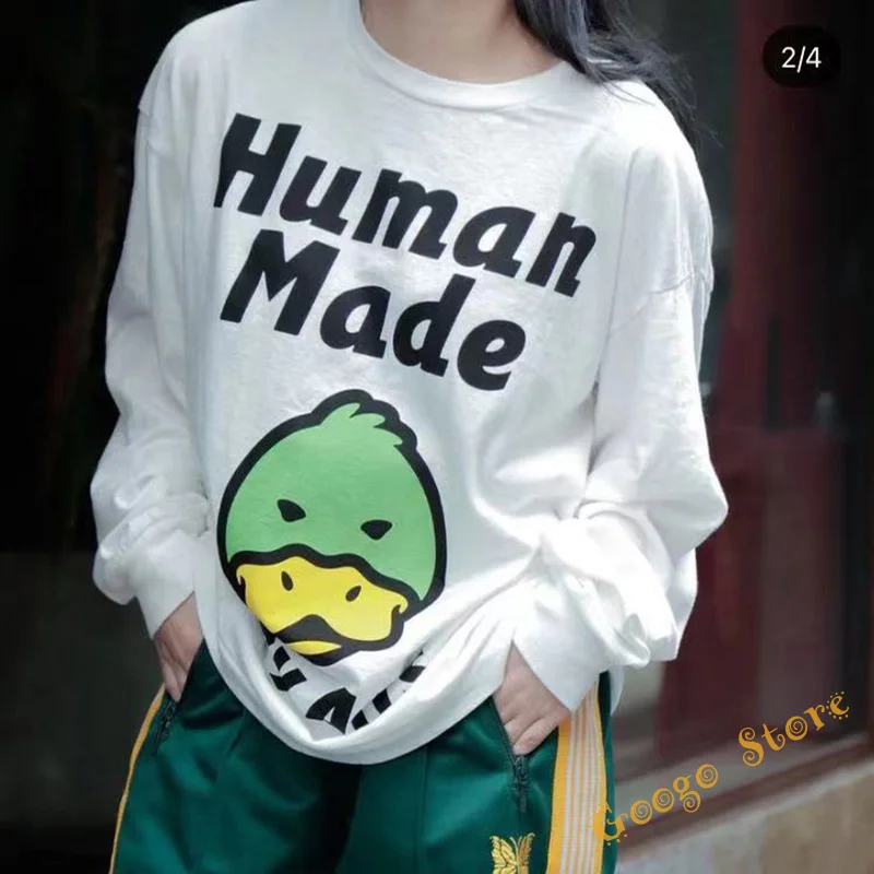 

High Quality O-Neck Casual New Animal Printing Top 1:1 Human Made Long Sleeve T-shirts Men Women Cotton Loose Tee