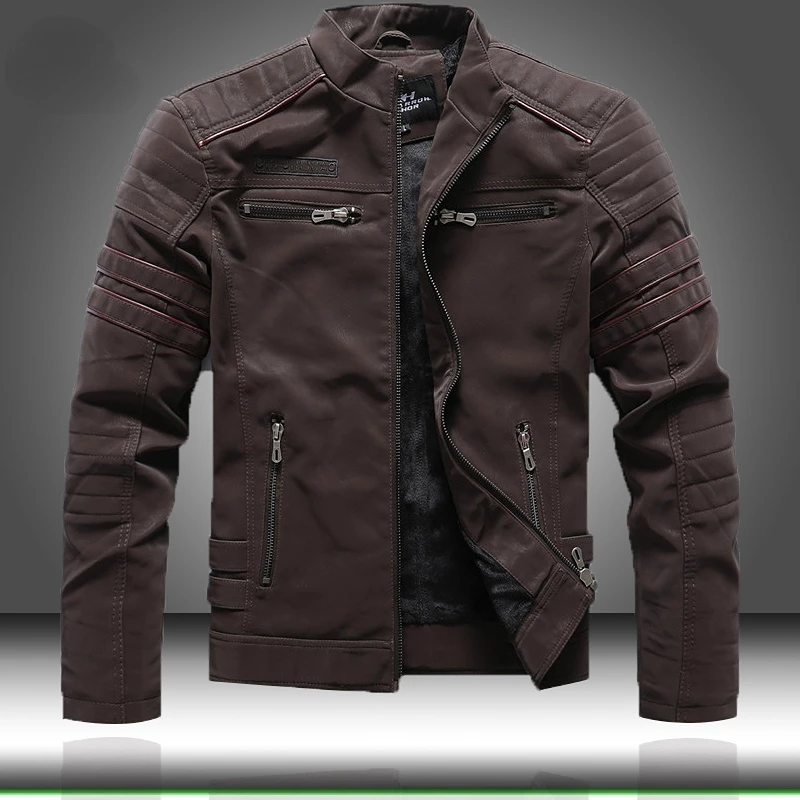 

22SS Autumn Winter Men's Leather Jacket Casual Fashion Stand Collar Motorcycle Jacket Men Slim High Quality PU Leather Coats