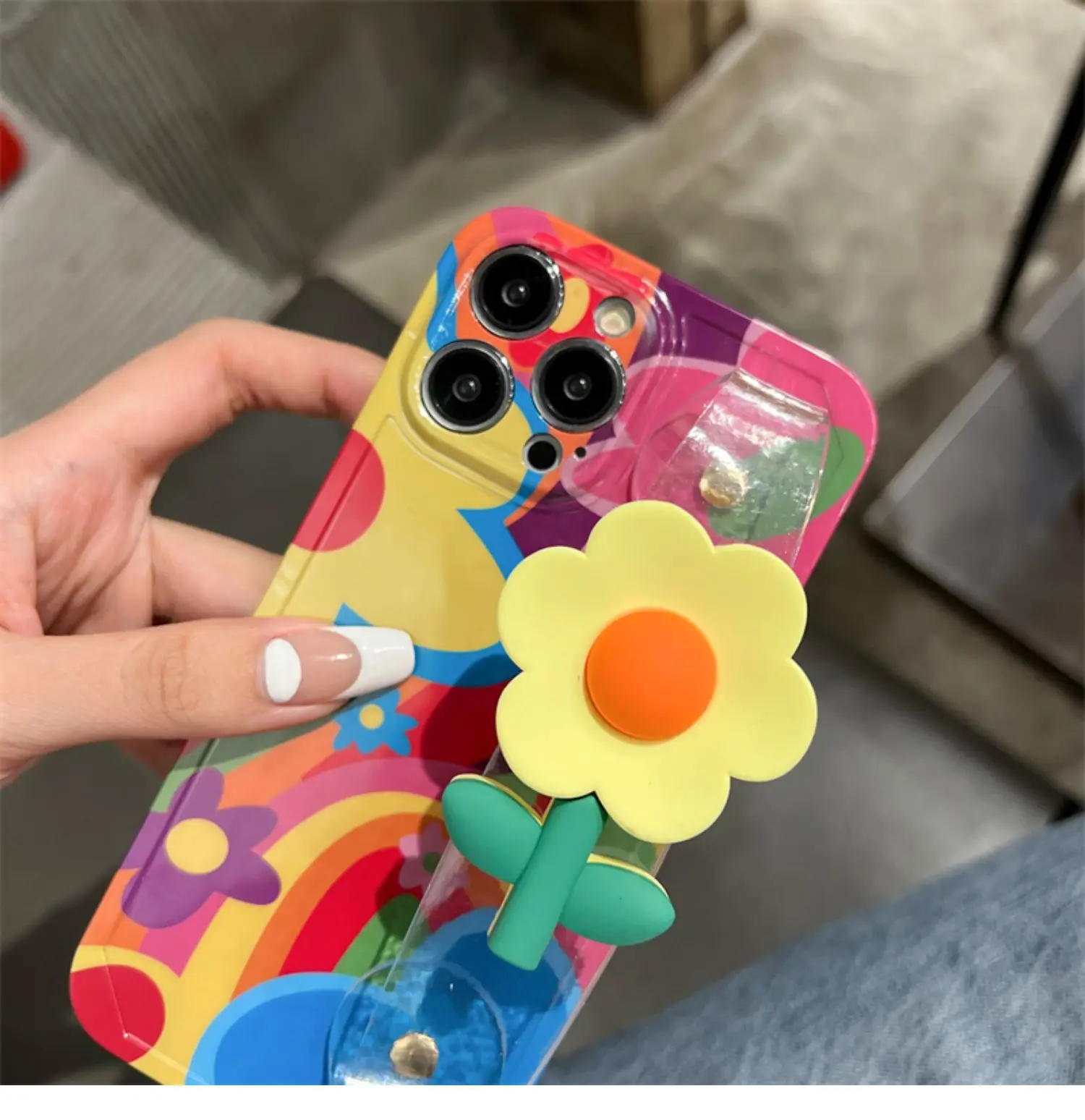 Silicone Phone Case For iPhone 12 11 14 Pro 13Pro Max Plus 2023 Daisy Flower With Lanyard Neck Strap Case Fashion Holder Cover