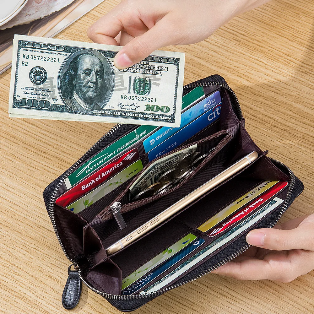 Genuine Leather Long Wallets for Woman Luxury Sheepskin Quilted Diamond Female Purse Large Capacity Business Credit Card Holder