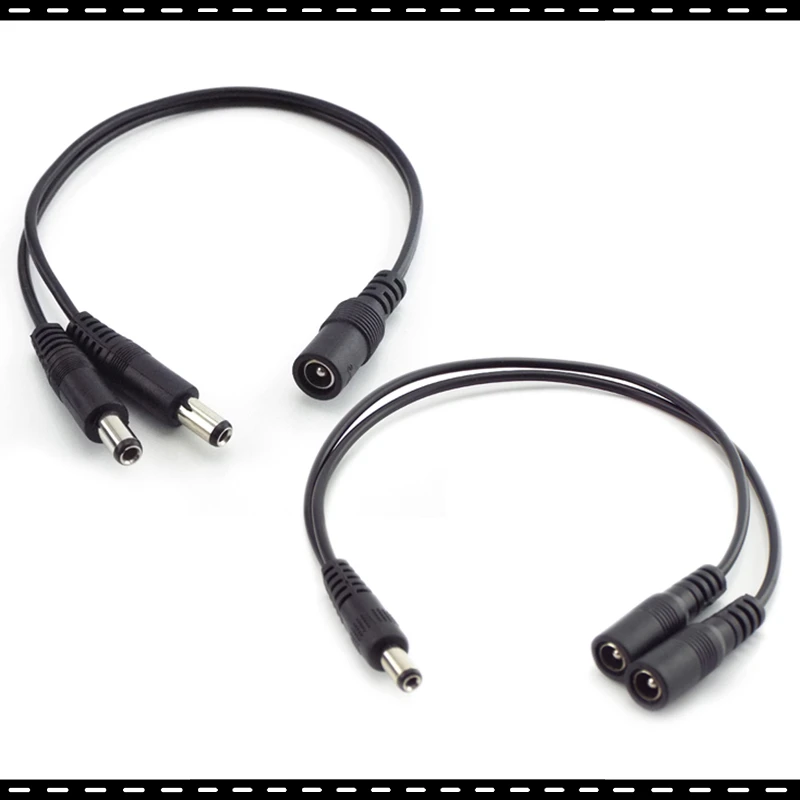 

2.1mm 1 Female to 2 male way Male DC Power Splitter connector Plug extension Cable for CCTV LED strip light Supply adapter