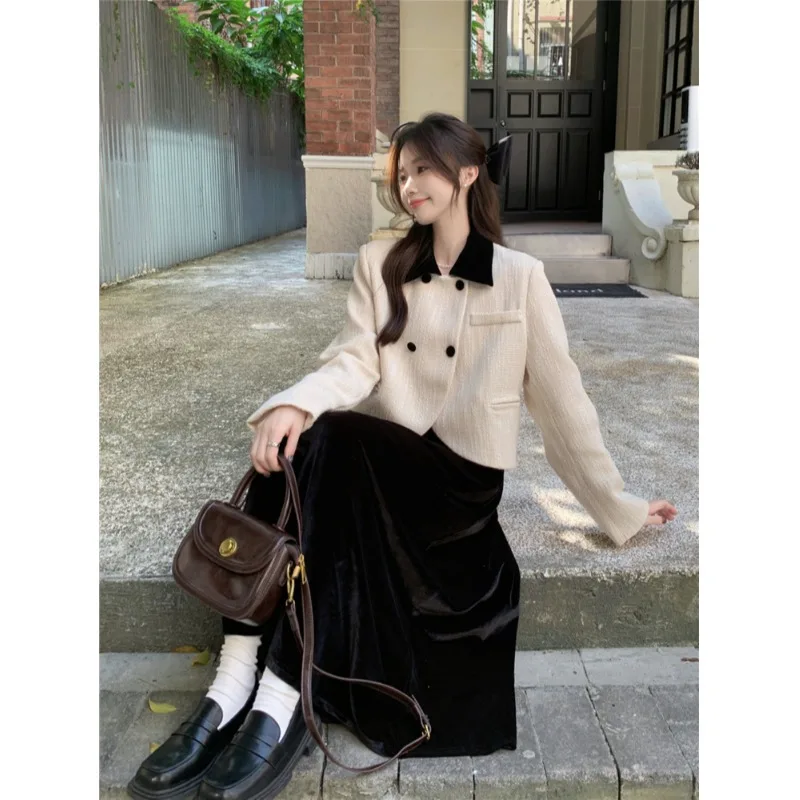 

UNXX 2023 New Arrivals Women's Elegant French Style Woolen Fashion Suit Set with Contrast Color Blazer and High Waist Skirt Hot