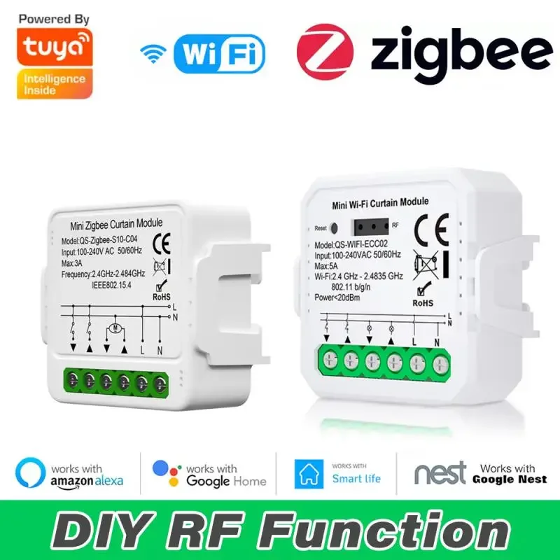 Tuya ZigBee/WiFi Smart Curtain Switch Module For Roller Shutter Blinds Motor QS-S10-C04/ECC02 Support Google Home Alexa