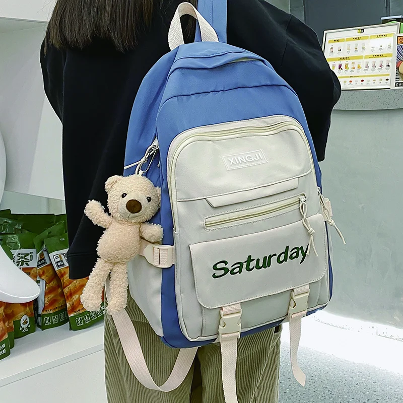 

Cute Women's Nylon Backpack for Girls Panelled School Bag Female Large Capacity Travel Rucksack Ladies Anti Theft Canvas Mochila