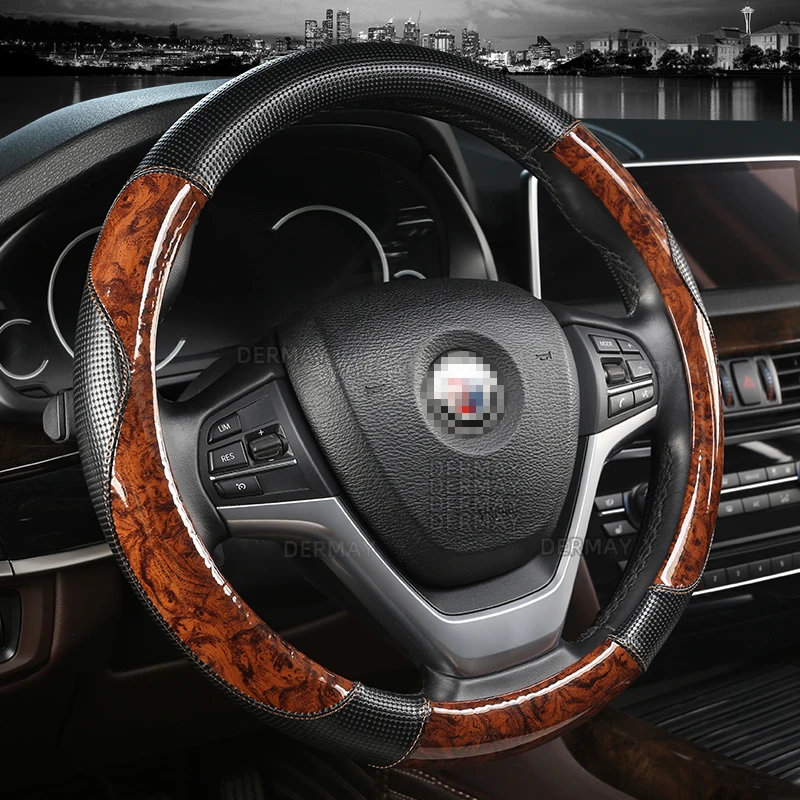Wood Grain Anti-Skid Car Steering Wheel Cover Men's And Women's Four Seasons Universal Breathable Sweat Absorption