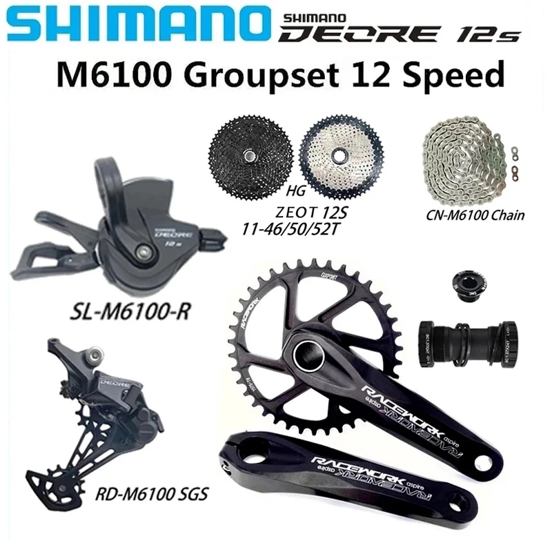 

SHIMANO DEORE M6100 Series 1x12S Speed Derailleurs 12V Bike Groupset RACEWORK 170mm 175mm 30T 32T 36T 38T GXP FRONT CHAINRING