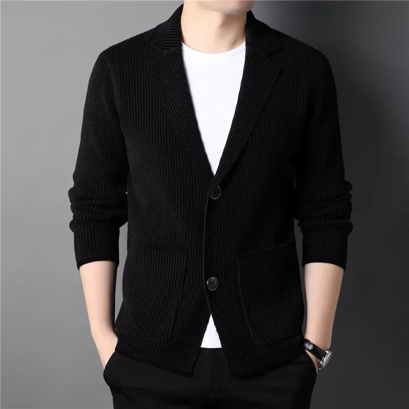 

NEW IN Autumn New Men's Thick Cardigan Jacket Business Casual Suit Collar Two Buttons Knit Sweater Coat Male Brand