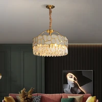 led postmodern iron crystal round designer chandelier lighting lustre suspension luminaire lampen for foyer pendant lights
