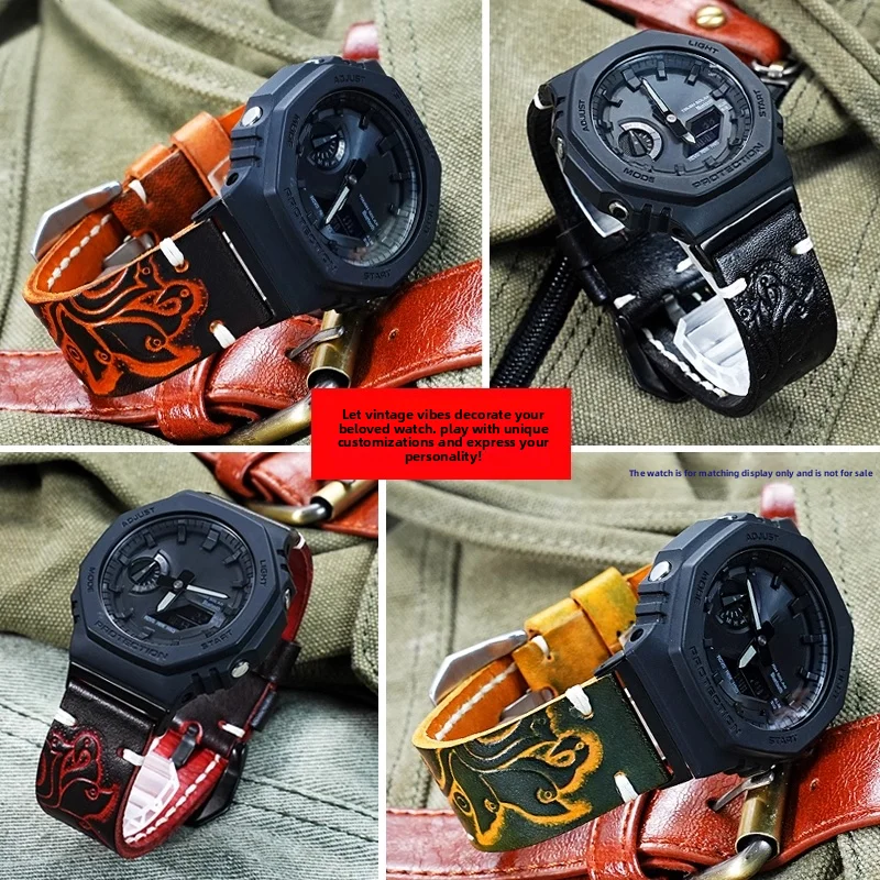 Фото Винтажный ремешок из натуральной кожи для Casio G-SHOCK GM2100 GA2100 GA-B2100, модифицированный ремешок для часов из воловьей кожи, мужской сменный ремень-браслет №2