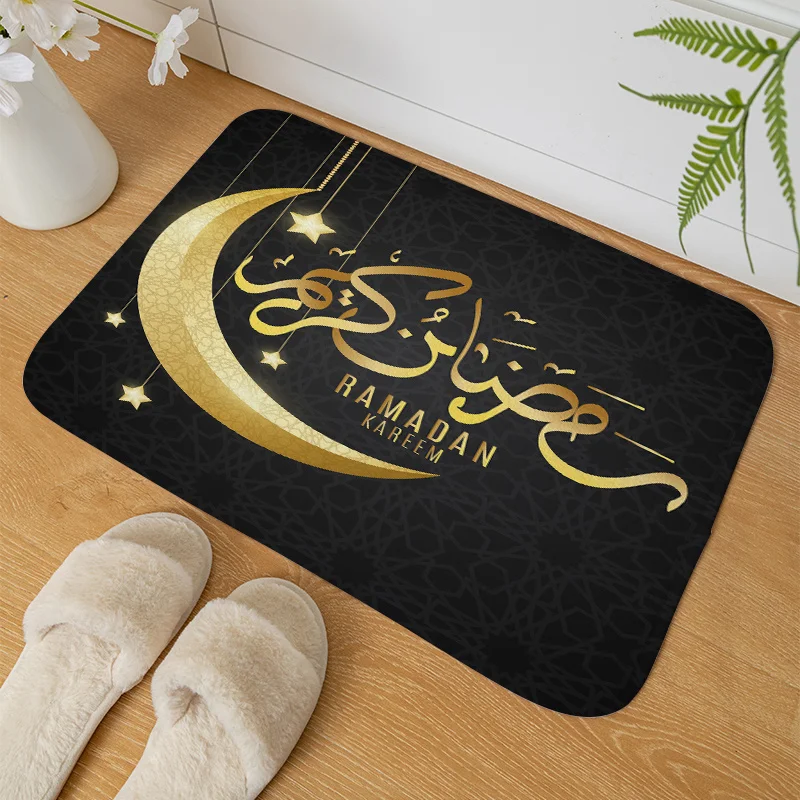 

Golden Eid Mubarak Ramadan Kareem Decorative Non-Slip Bath Entrance Door Mat Rug Velvet Carpet Floor Mats Doormat Home Decor