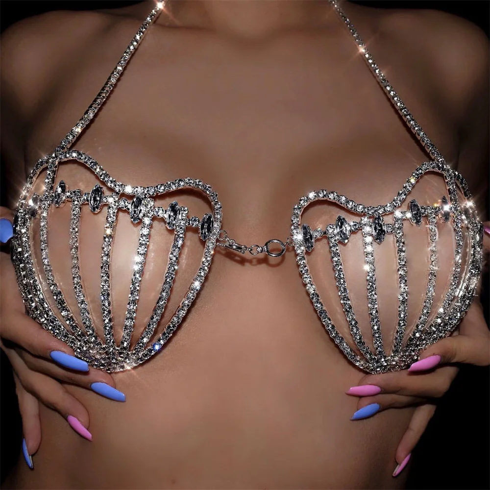 

Fashion Accessories Novel Full Diamond Shell Bra Luxury Rhinestone Sexy Body Chain Female Nightclub Performance Party Jewelry