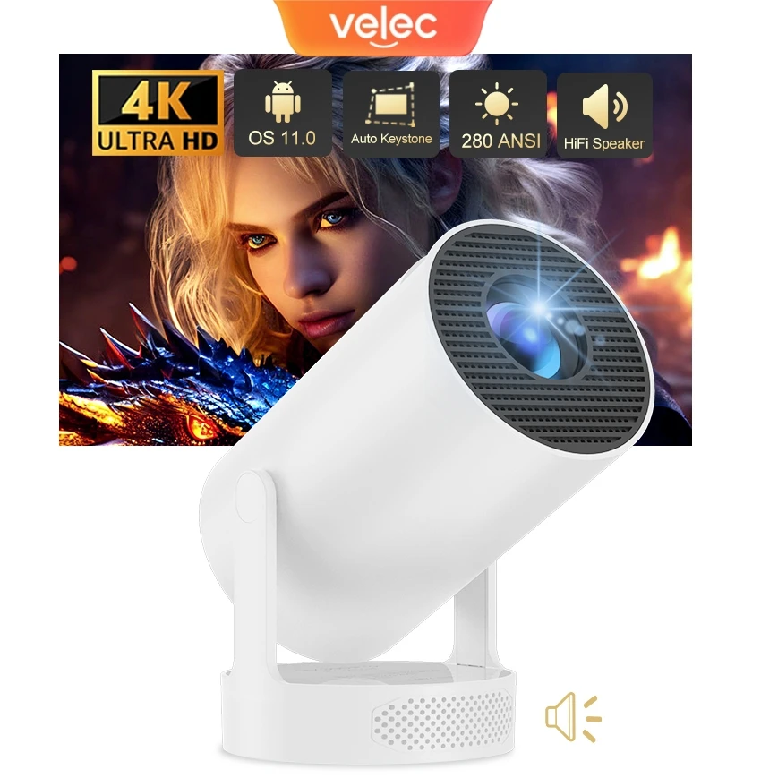HY300 PRO Hi-Fi проектор 4K 280ANSI Android 11 Wi-Fi6 уличный портативный H713 BT5.0 1080P 1280*720P