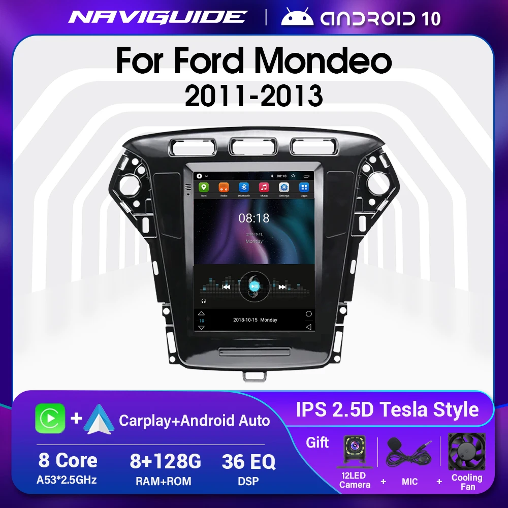 

Автомобильный радиоприемник IDE, экран в стиле Tesla для Ford Mondeo 2011-2013, GPS-навигация, стерео, мультимедийный плеер, головное устройство Carplay 9,7''