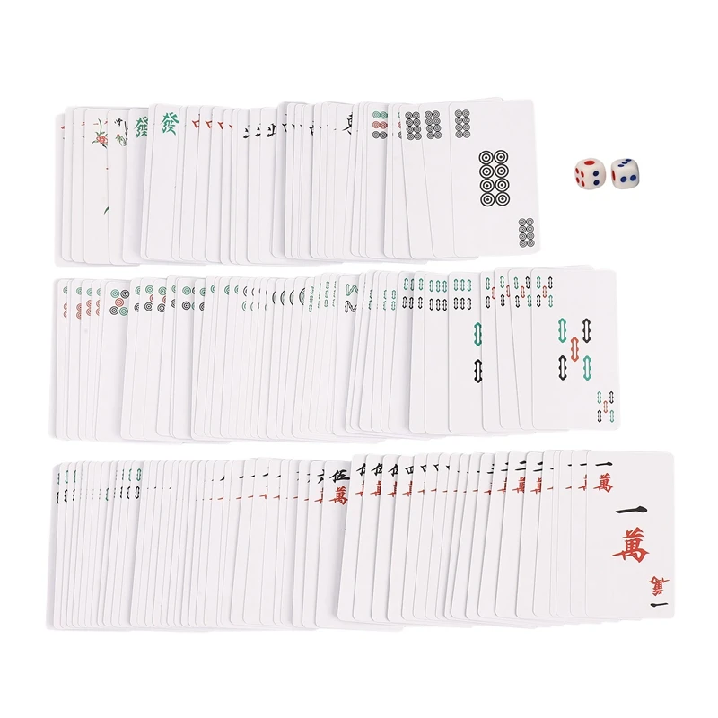 

144Pcs/Set Mah Jong Paper Mahjong Chinese Playing Cards Game With 2Pcs Dices Portable Travel Entertainment Playing Cards Kit New