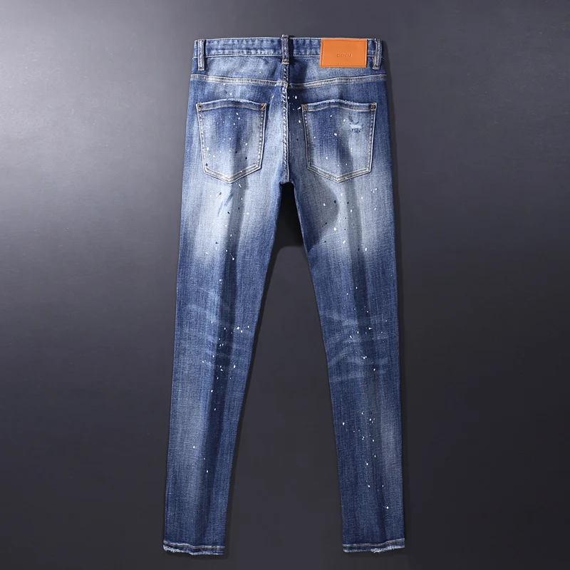 Джинсы мужские рваные в стиле ретро модные дизайнерские синие Промытые