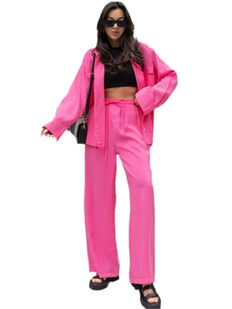 Комплект из двух предметов женский однотонный рубашка с длинным рукавом и брюки