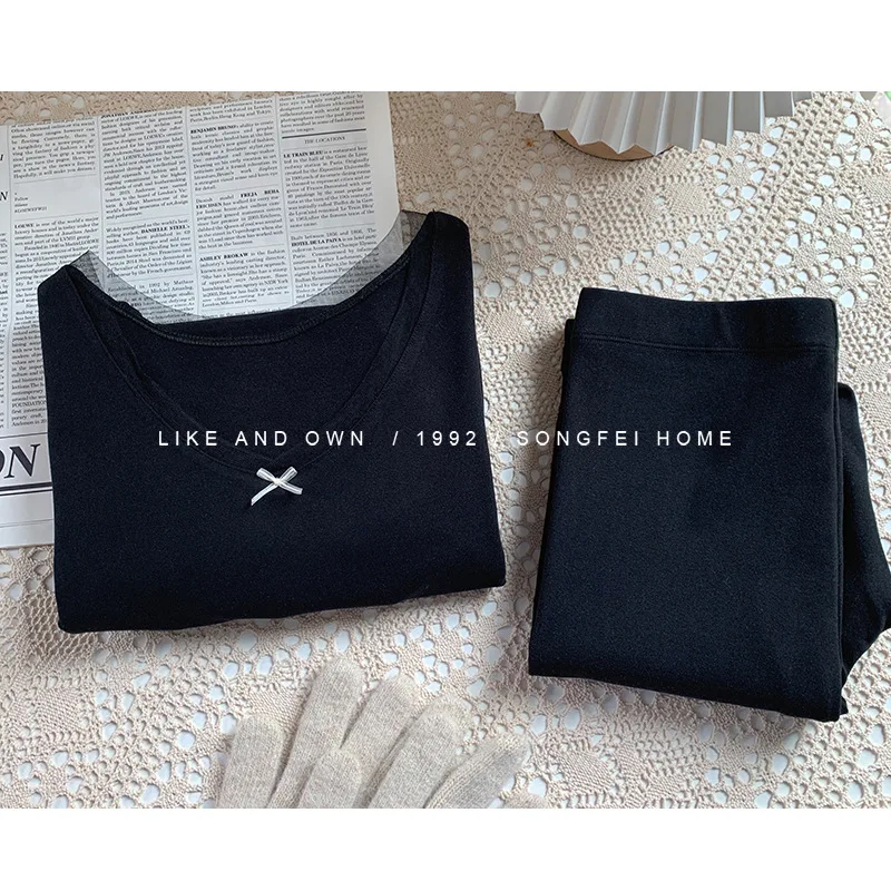 New De Rong Thermal Underwear Women's Pajamas Mesh Round Neck Light Waist Autumn Clothes Pants Suit Tight Heating Clothes