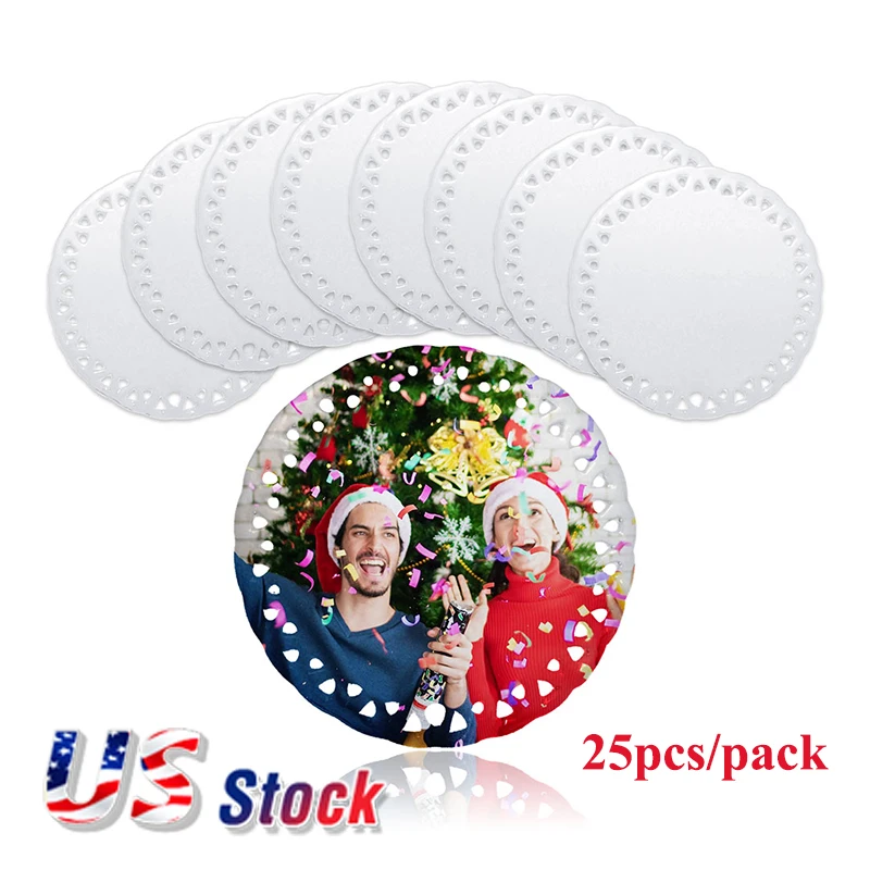 

25pcs/pack 3.27" Two Sided Round Doliy Triangle Edge Ceramic Sublimation Blanks Ornament Christmas Tree Hanging Decor Ornaments