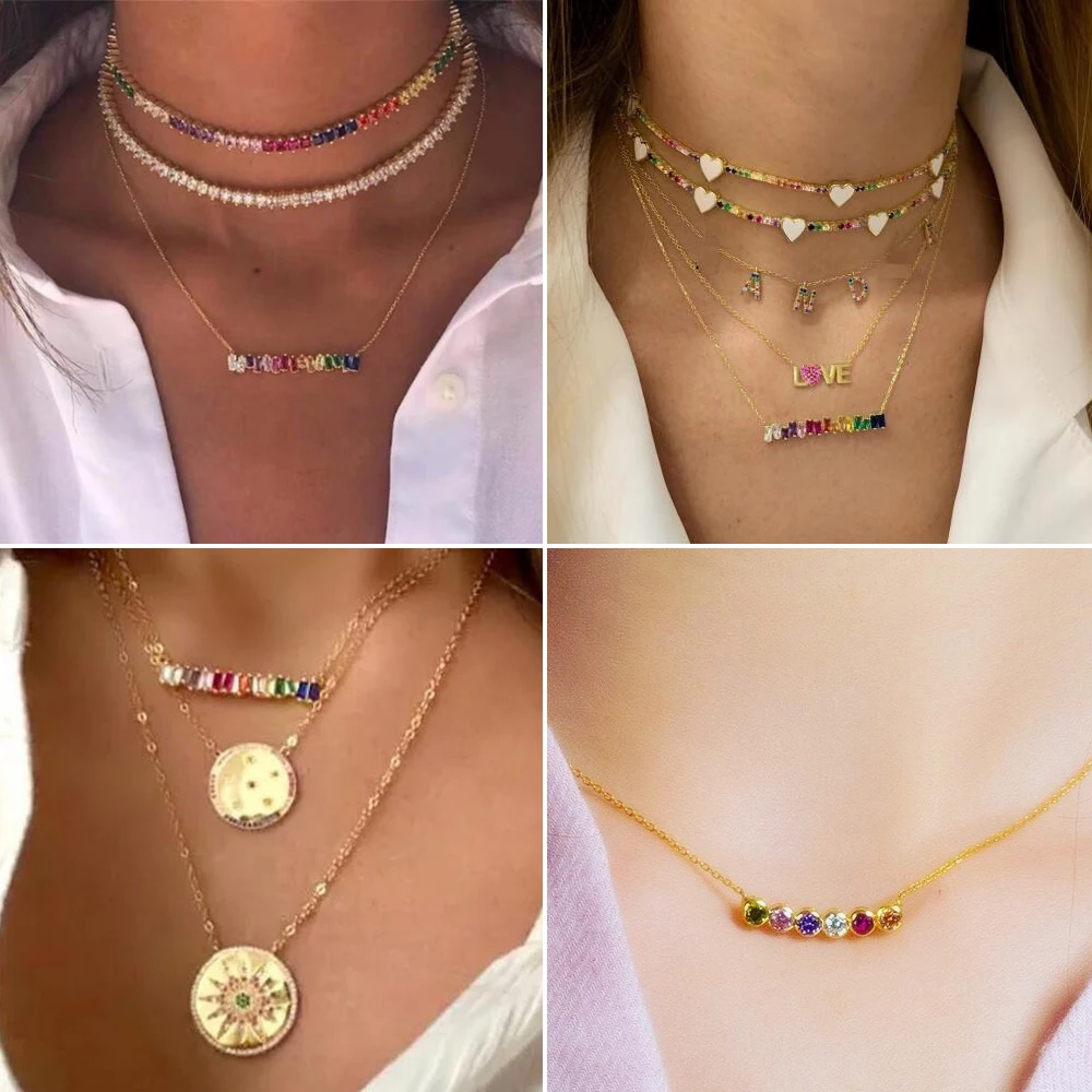 Семейное ожерелье с камнем блестящий циркон ювелирные изделия из нержавеющей