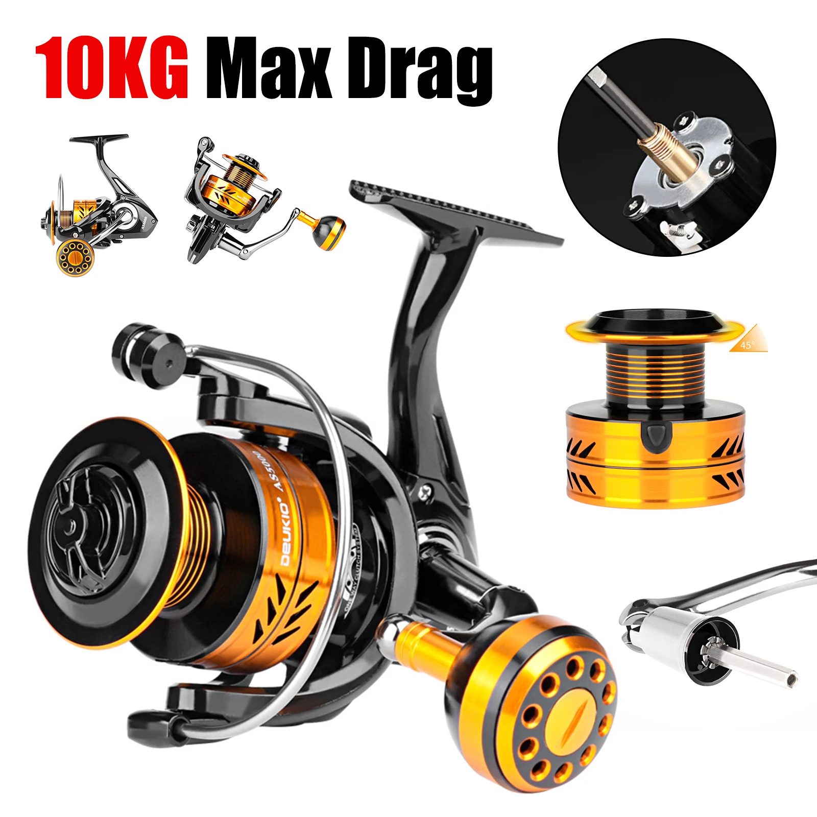

10KG Max Drag Spinning Reel Fishing Reel 2000-7000 Series Metal Spool Fishing Wheel 5.0:1 4.7:1 Gear Ratio Fishing Tackle Kit