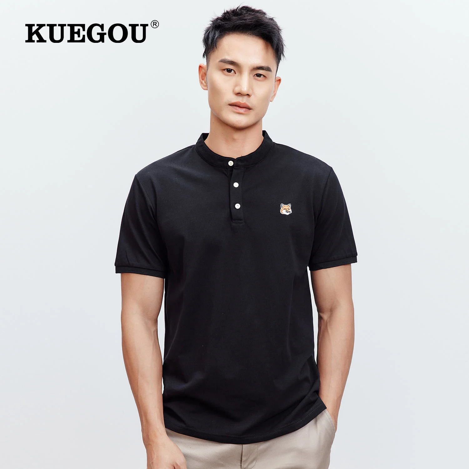 

KUEGOU Cotton Graphic T-Shirt Animal Mens Vintage Tee Shirt Short Sleeves Top Male Korean 2022 Summer Oversized Tshirt 90017