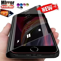luxury anti fall mirror window smart flip phone case for oppo realme x7 7 c15 c11 c17 c12 7i 6 x50 pro holder protective cover