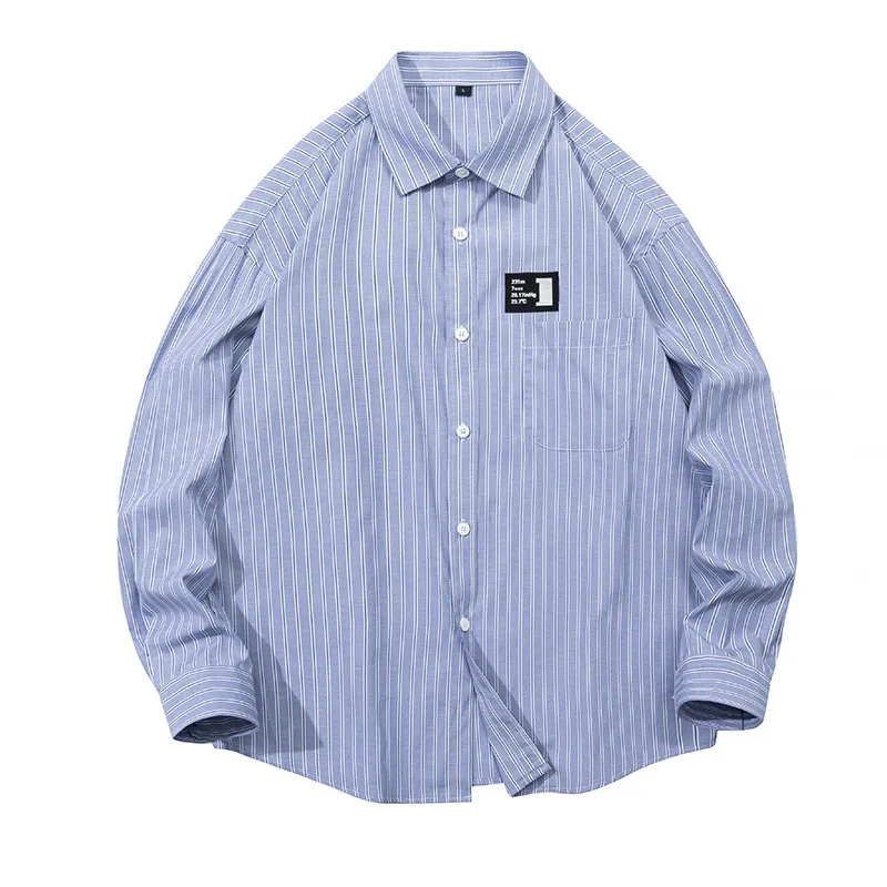 

Рубашка мужская с длинным рукавом, молодежная блуза в полоску, Повседневная модная с надписью, в японском стиле, весна-лето