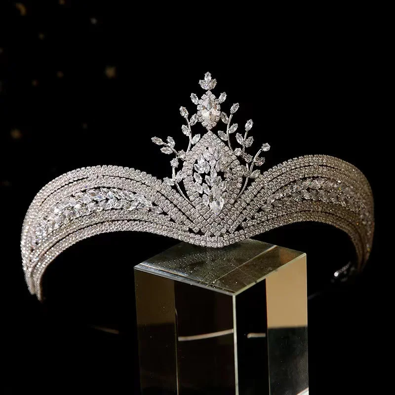 EYER Trendy Bride Queen Crown Wedding Tiara Hair Accessories Gift White Headdress Shine Crystal Hair Accessories Lady Headband
