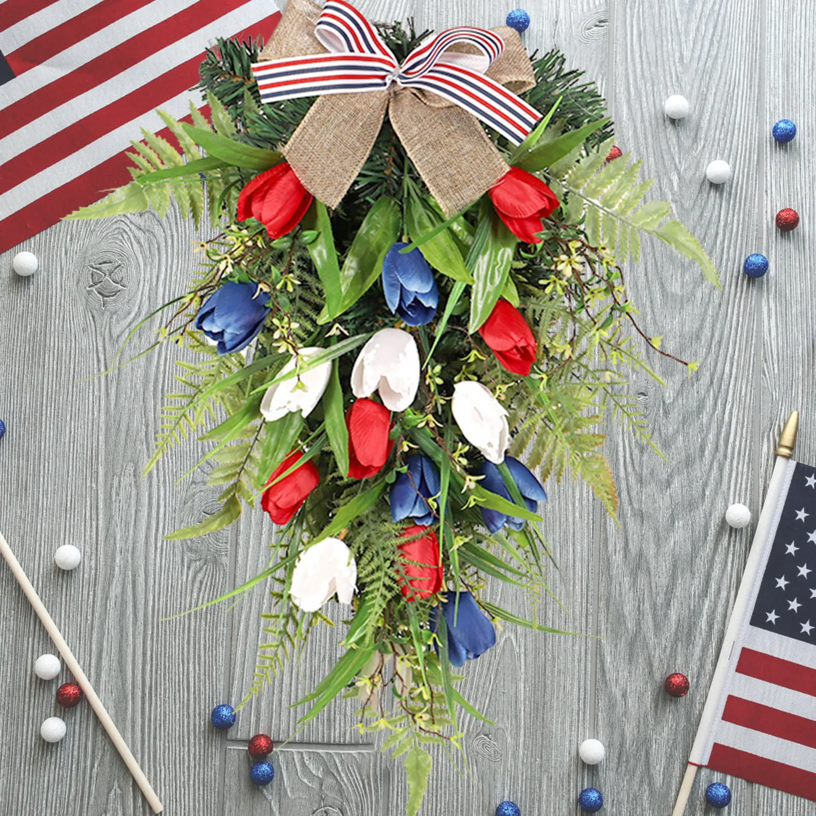 

Tulip Wreath Artificial Spring Wreath For Memorial Day Summer Floral Garland For Front Door Handcrafted Memorial Day Festival