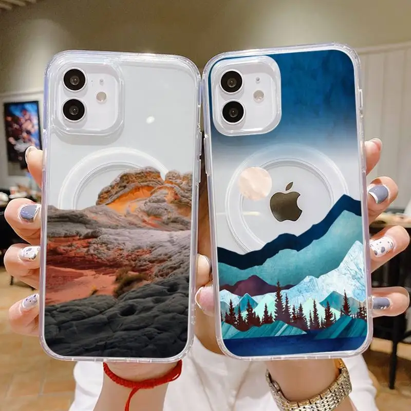 

landscape painting Phone Case For iPhone 13 12 11 Mini Pro Max transparent Super Magnetic MagSafe Cover
