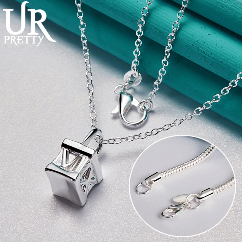 

URPRETTY 925 Sterling Silver Roman Numeral Lock Pendant Necklace 16/18/20/22/24/26/28/30 Inch Chain For Woman Wedding Jewelry
