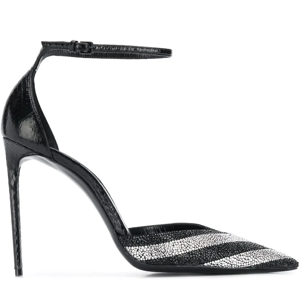 New Black Stiletto Pointed Toe Large Size Sexy Pumps High Heels Sandals Women's Shoes