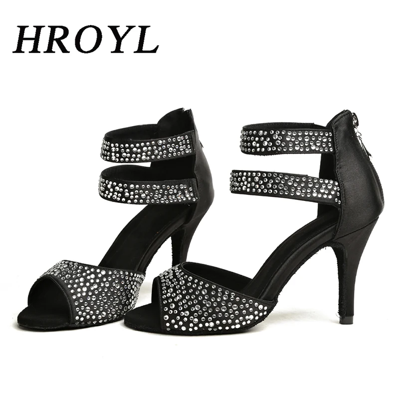 

Women Shoes For Dance Girls Dance-Shoes Ballroom Latin Modern Tango Jazz Dancing Shoe Black Heels With Rhinestone Salsa Sandals