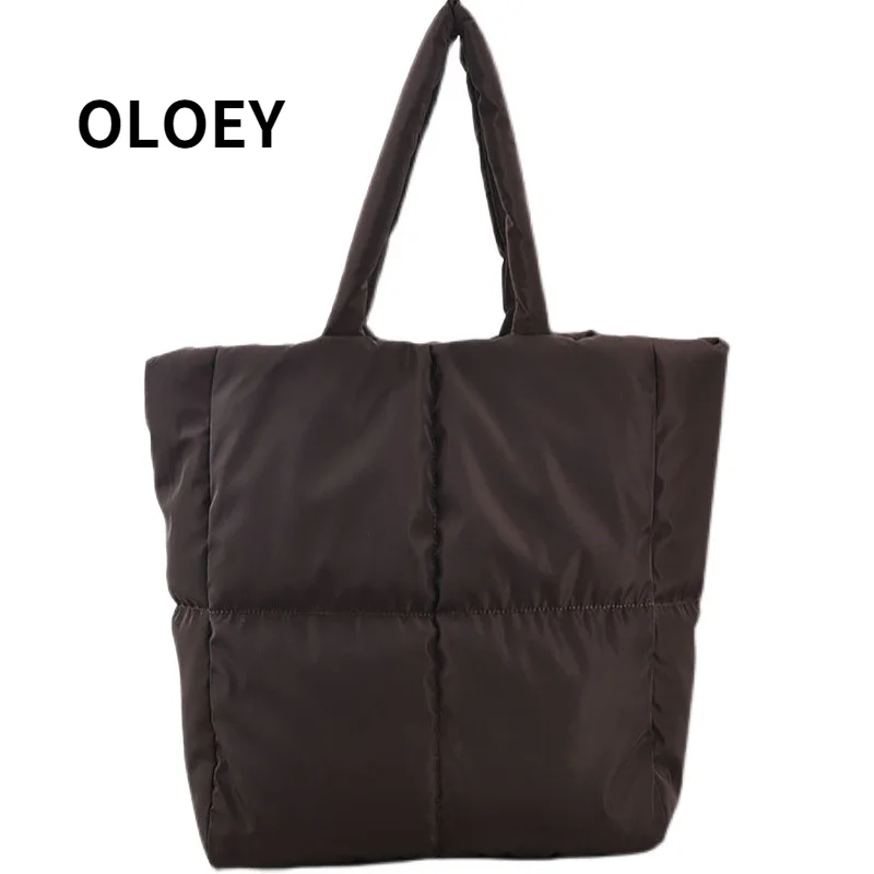 

OLOEY, новые стильные пуховые большие сумки, женские осенне-зимние вместительные сумки через плечо, модные сумки-тоуты