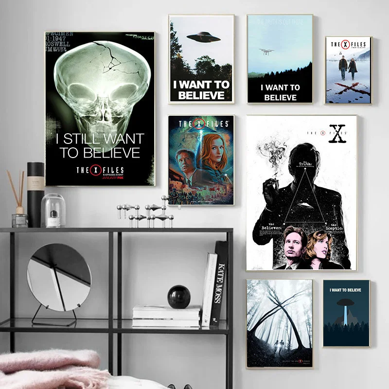 

X File «Я хочу верить», инопланетянин постер НЛО и печать, винтажный декор, Картина на холсте, украшения для домашнего декора, отображение