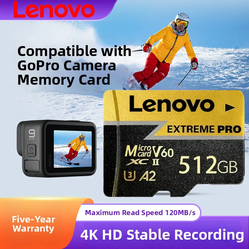 Фото Карта памяти Lenovo Micro TF SD Class10, высокоскоростная флэш-карта 128 ГБ, U3 V60, для камеры, телефона, планшета, дрона №1
