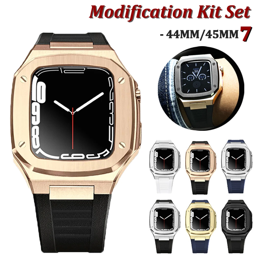 

Luxury Modification Kit Metal Watch Case For Apple Watch 7 44mm 45mm Mens Business For iWatch Series 6 5 4 Protector Shell Cases