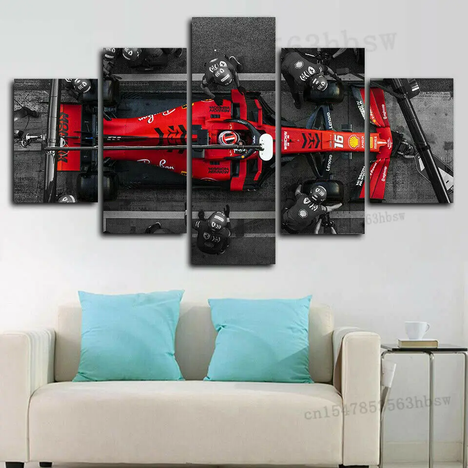 

Formula One Car Racing Stop 5 Panel Canvas Print Wall Art Home Decor Pictures Poster No Framed Paintings HD Print 5 Piece