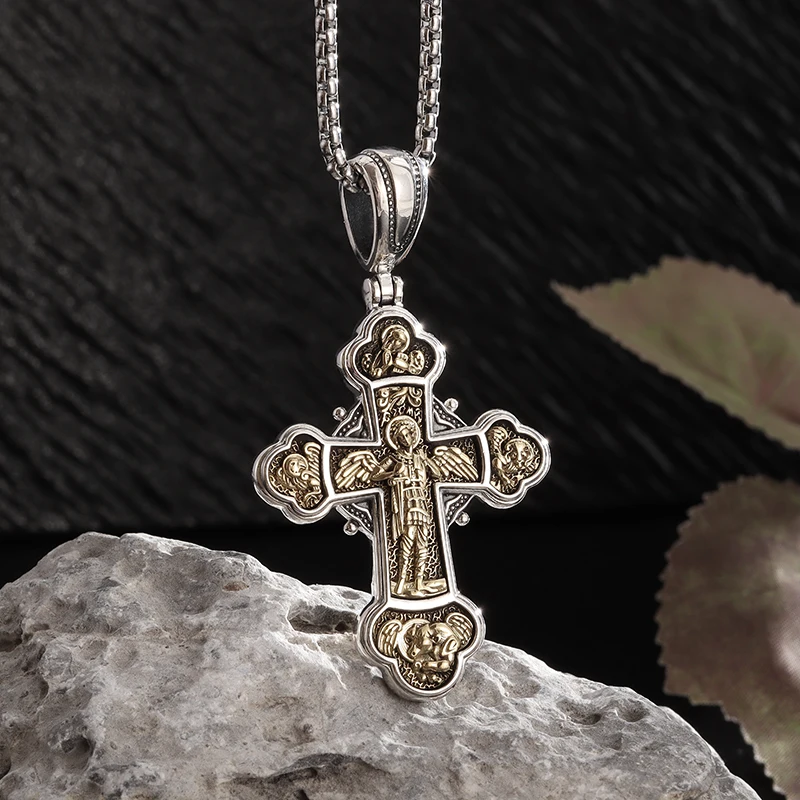 

Classic Angel Cross Pendant Catholic Saint Michael Guardian Necklace Religious Lucky Amulet Jewelry Gifts For Men Women