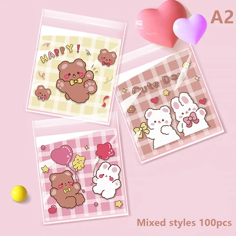 Прозрачные самозапечатывающиеся пакеты YOWEI с медведем и кроликом, 100 шт.