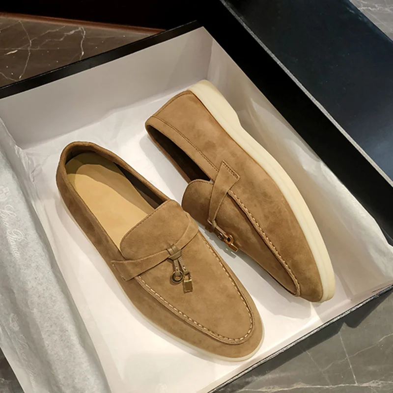 2023 Soft soled comfort loafers Flat fringe women's shoes leather cashmere single LACES shoebox