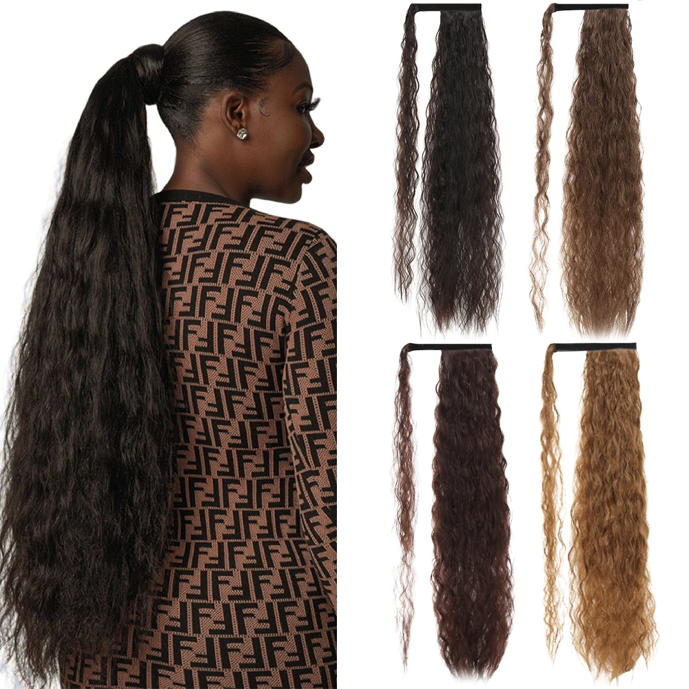 Накладной хвост из кукурузных волн удлинитель синтетического чёрного хвоста 32