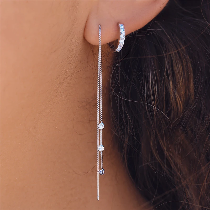 

CANNER S925 Sterling Silver Long Tassel Zircon Dangle Stud Earrings for Women Pierced Chain Earring Wedding Jewelry Gift Brincos