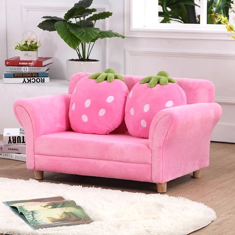 Детский диван с клубничным подлокотником, кресло, кушетка с 2 подушками,розовый
